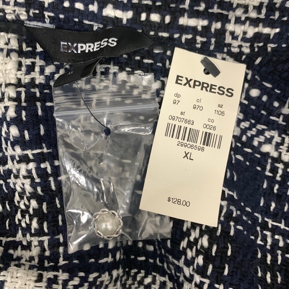 Express Black, Blue & White Cropped Tweed Embellished Shirt Jacket- NWT - Picture 16 of 17